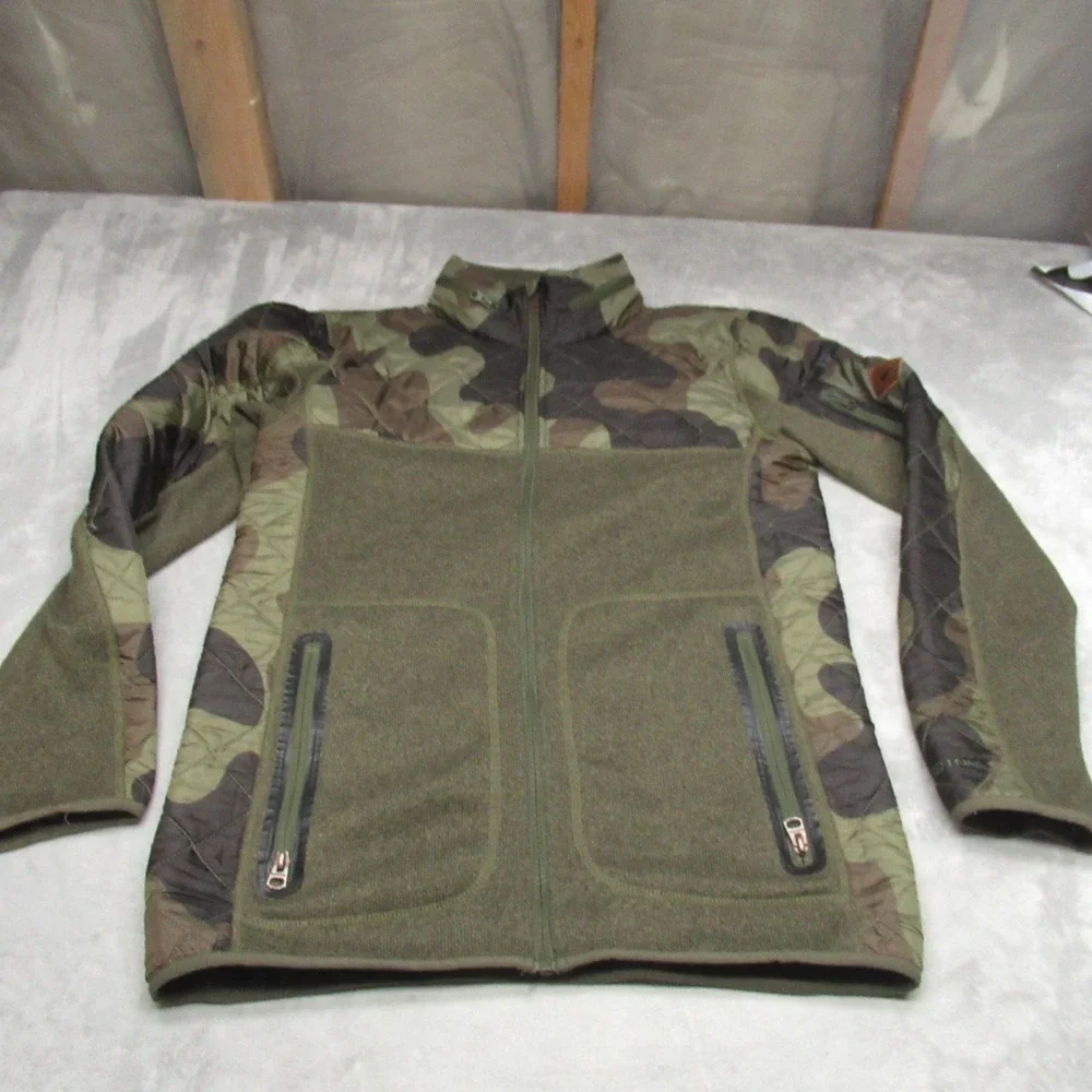 Burton‎ Pierce Fleece Jacket Men Small Green Camo Full Zip Hybrid Ski Outdoor